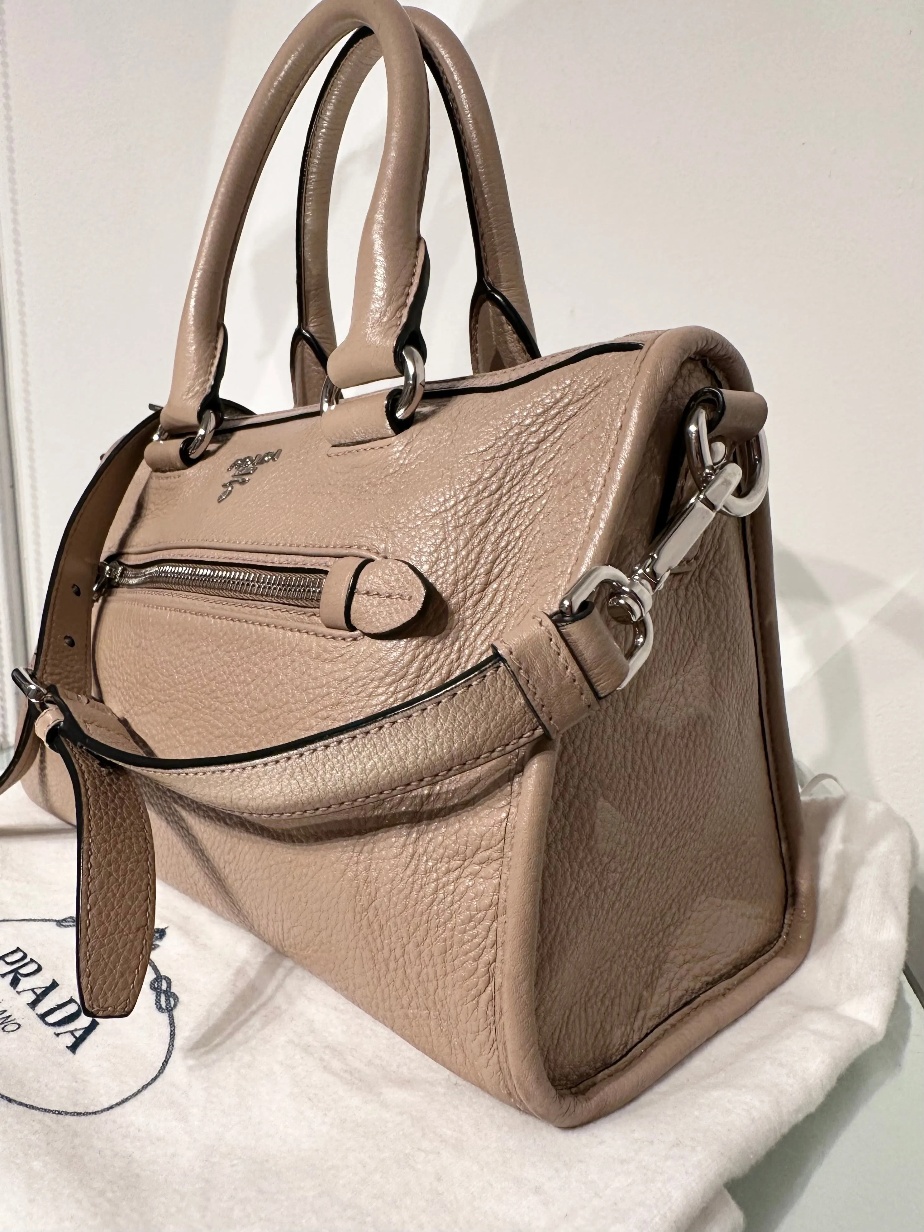 PRADA Leather Handle Shoulder Crossbody Bag