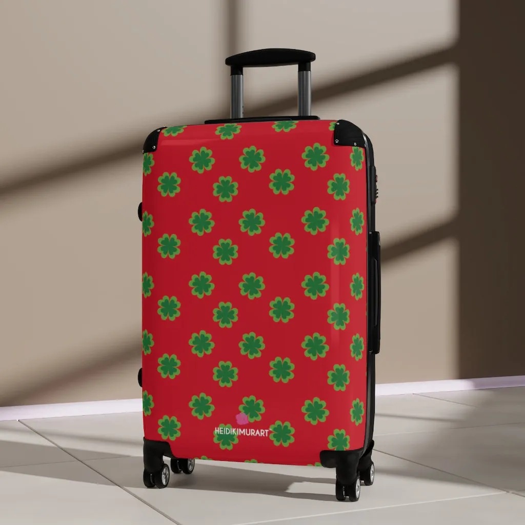 Red Clover Print Suitcases, Irish Style St. Patrick's Day Designer Suitcase Luggage (Small, Medium, Large)