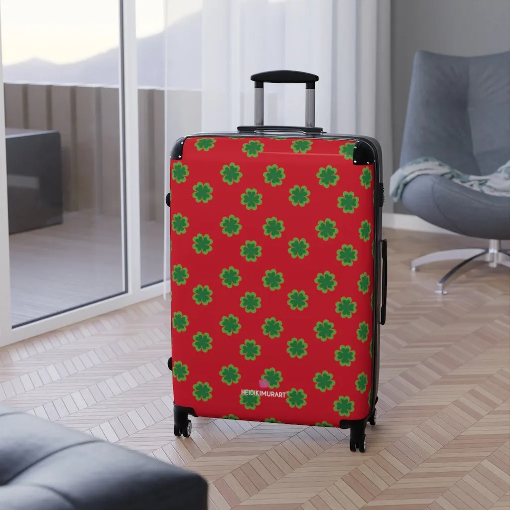 Red Clover Print Suitcases, Irish Style St. Patrick's Day Designer Suitcase Luggage (Small, Medium, Large)