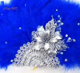 Royal Blue with Silver Hand fan wedding African Traditional engagement hand fan custom made