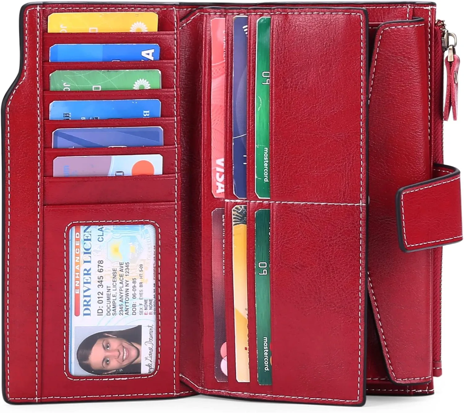 SENDEFN Women Leather Wallets RFID Blocking Clutch Card Holder Ladies Purse with Zipper Pocket