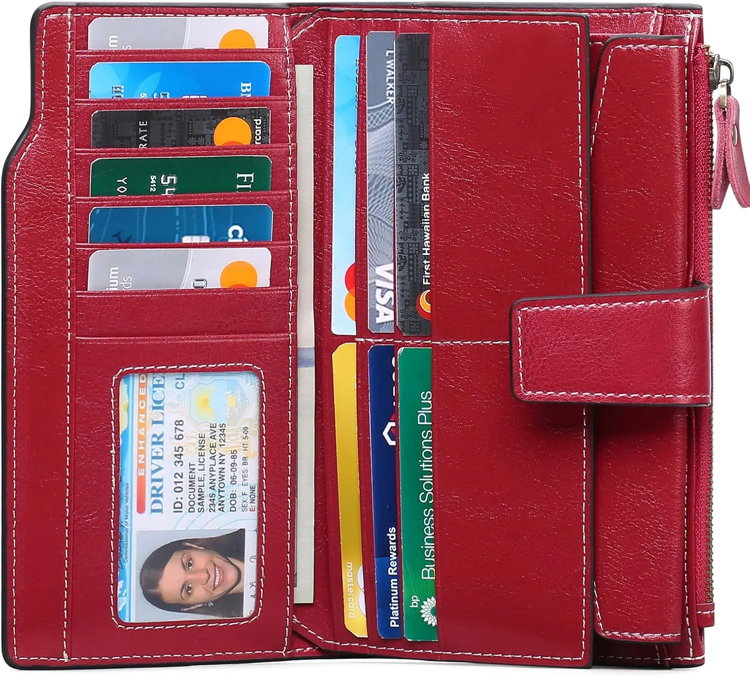 SENDEFN Women Leather Wallets RFID Blocking Clutch Card Holder Ladies Purse with Zipper Pocket