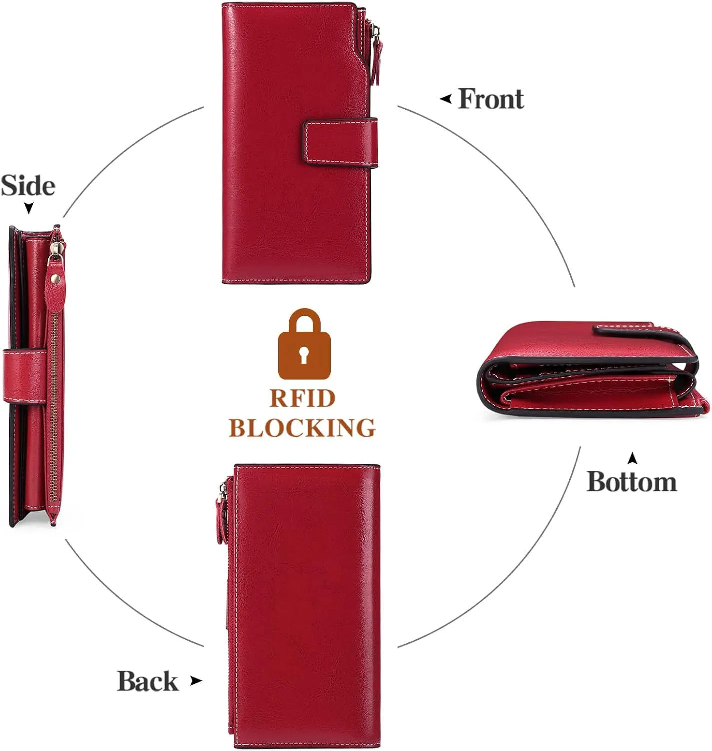 SENDEFN Women Leather Wallets RFID Blocking Clutch Card Holder Ladies Purse with Zipper Pocket