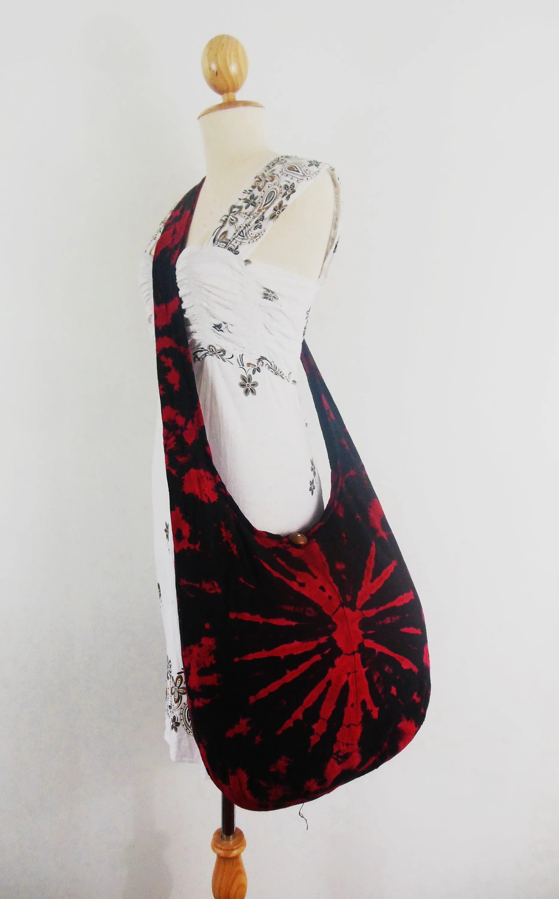 Tie Dye Bag Purse Crossbody Sling Hobo Boho Shoulder bag Hippie Bohemian cotton Messenger Bags Top Zip Firework Black Red HT133