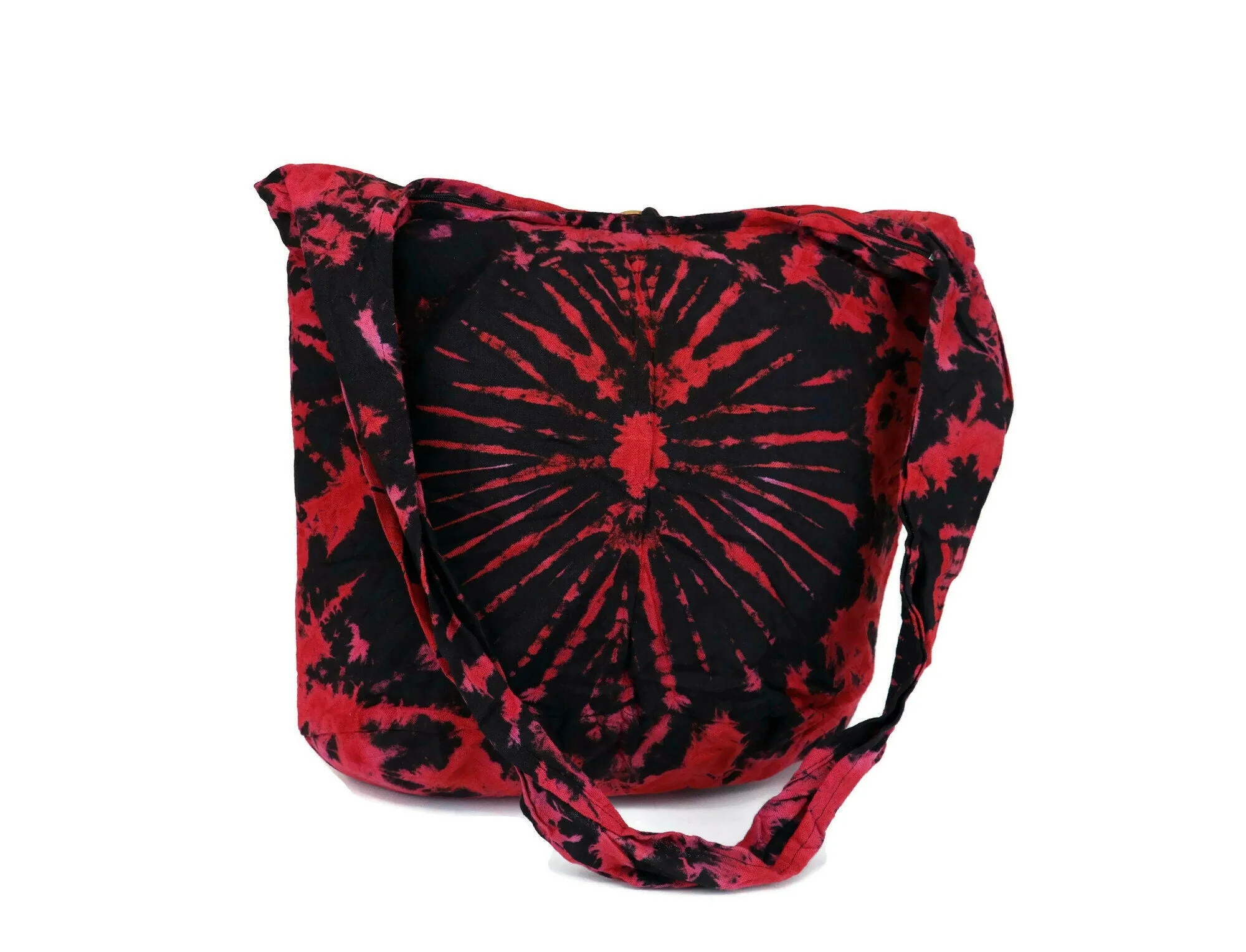 Tie Dye Bag Purse Crossbody Sling Hobo Boho Shoulder bag Hippie Bohemian cotton Messenger Bags Top Zip Firework Black Red HT133