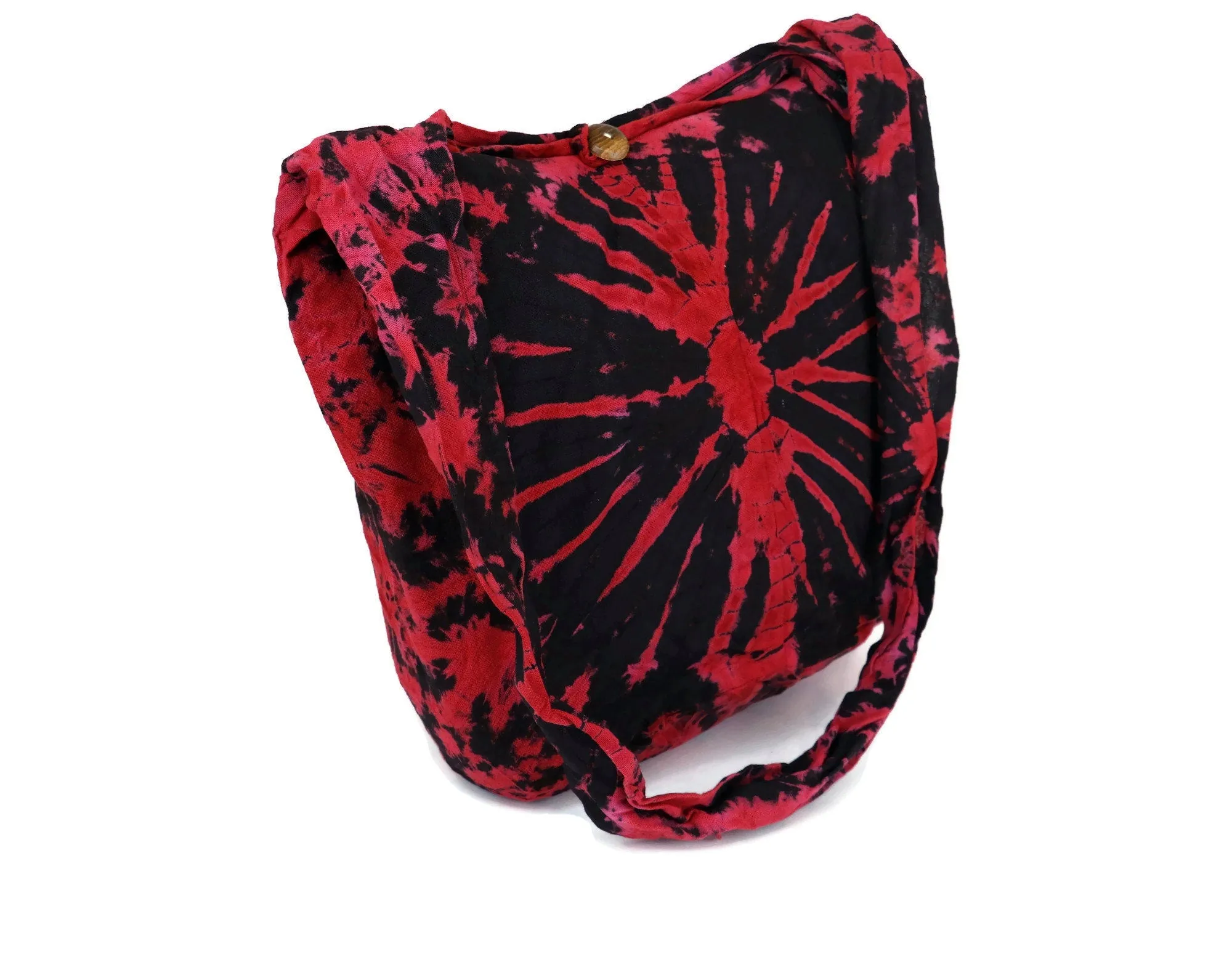 Tie Dye Bag Purse Crossbody Sling Hobo Boho Shoulder bag Hippie Bohemian cotton Messenger Bags Top Zip Firework Black Red HT133