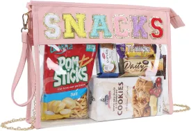 TopTTanBo Chenille Letter Clear Bag Purse Multi-purpose Transparent Waterproof Snacks Makeup Tote Bag with Wrist Strap