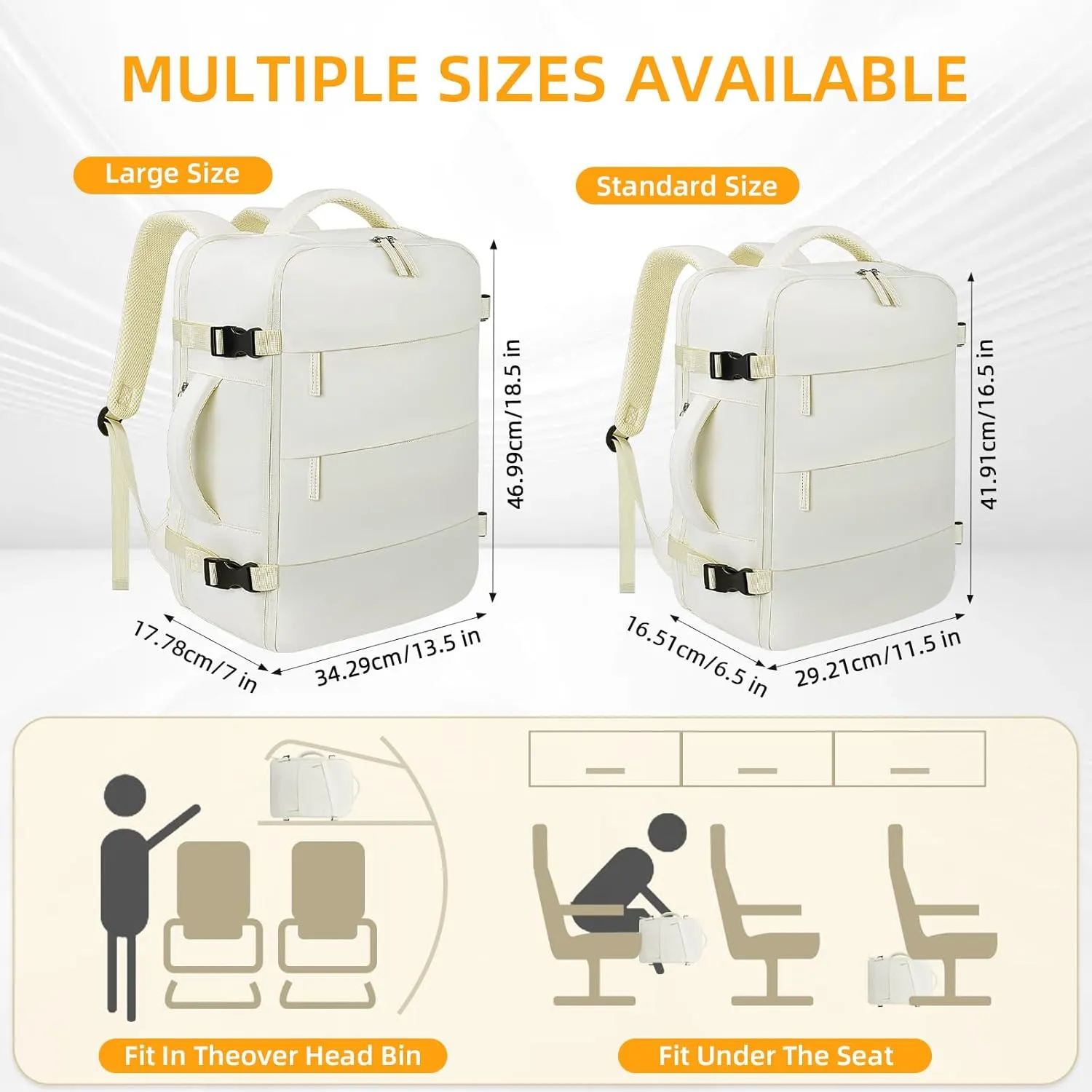 Travel Backpack For Women Men Airline Approved Carry On Backpack, Waterproof Outdoor Sports Rucksack Weekender Overnight College Business Backpack Fits 15.6 Inch Laptop - Beige