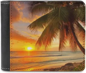 Tropical Beach Palm Tree Sunset Wallet Large Capacity Leather Wallet Phone Clutch Travel Purse for Men Women Gift
