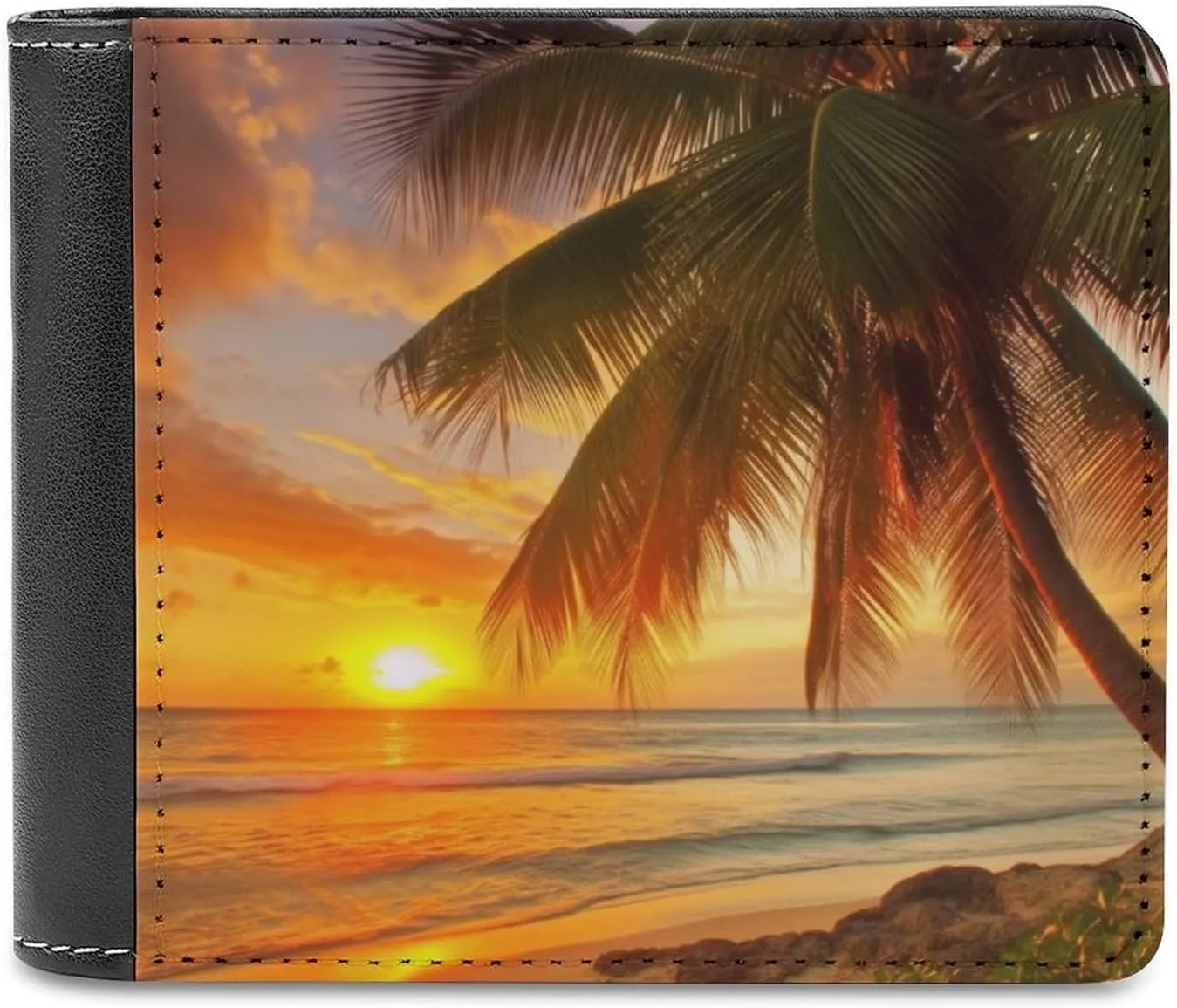 Tropical Beach Palm Tree Sunset Wallet Large Capacity Leather Wallet Phone Clutch Travel Purse for Men Women Gift